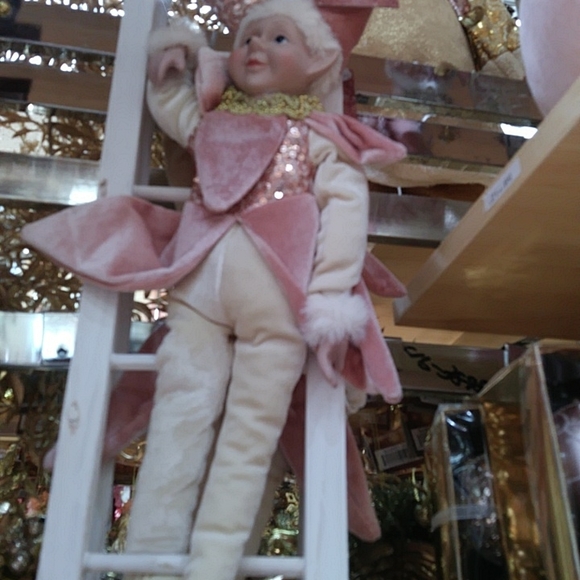 Pink and Gold Christmas Decorations Elf On A Ball - Picture 5 of 16